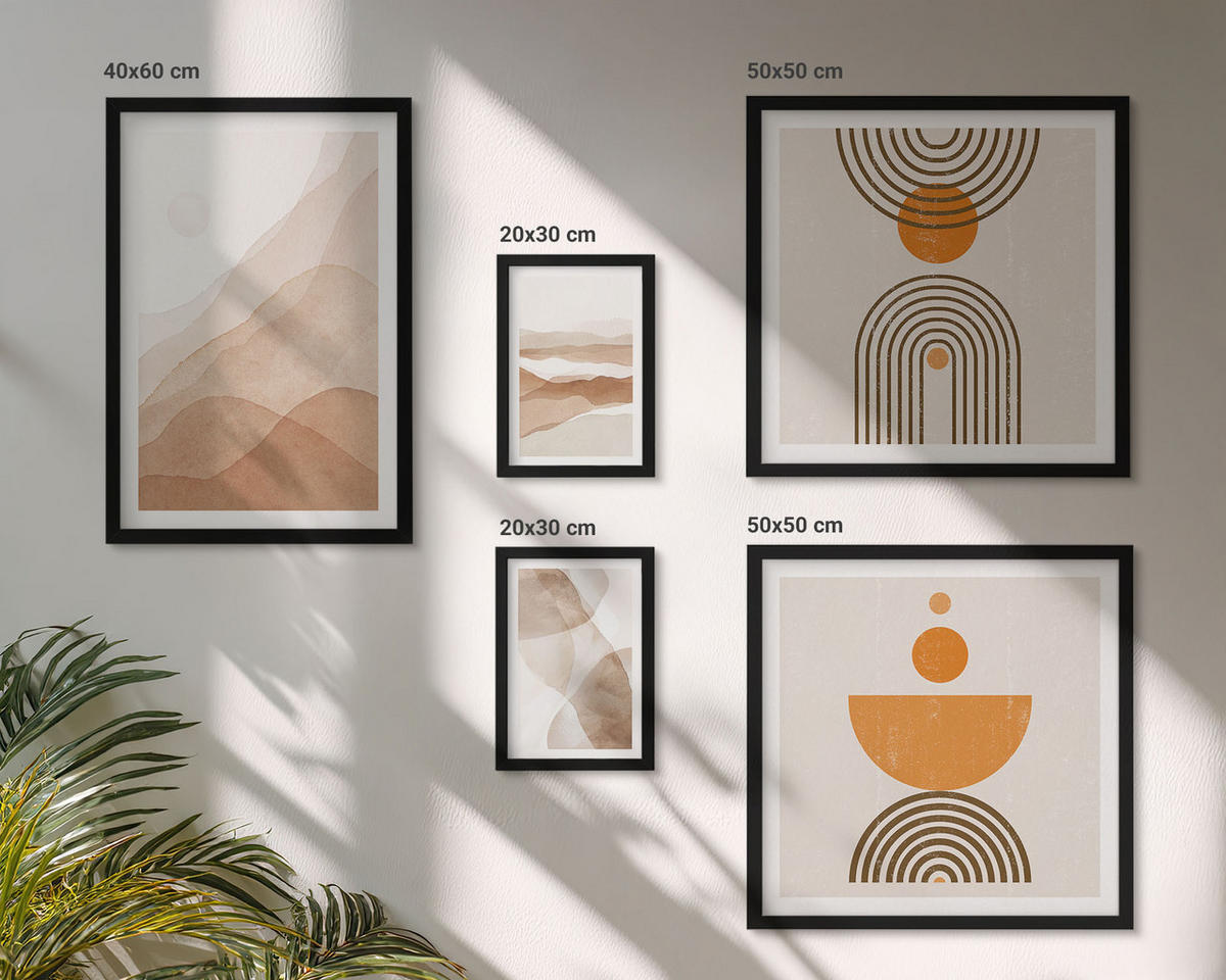 BILDER SET 5er Set - 50x50 cm & 20x30 cm & 40x60 cm Schwarzer Rahmen - Strukturen schattieren Minimalismus - Schwarz, Kunststoff (40/60cm) - TULUP