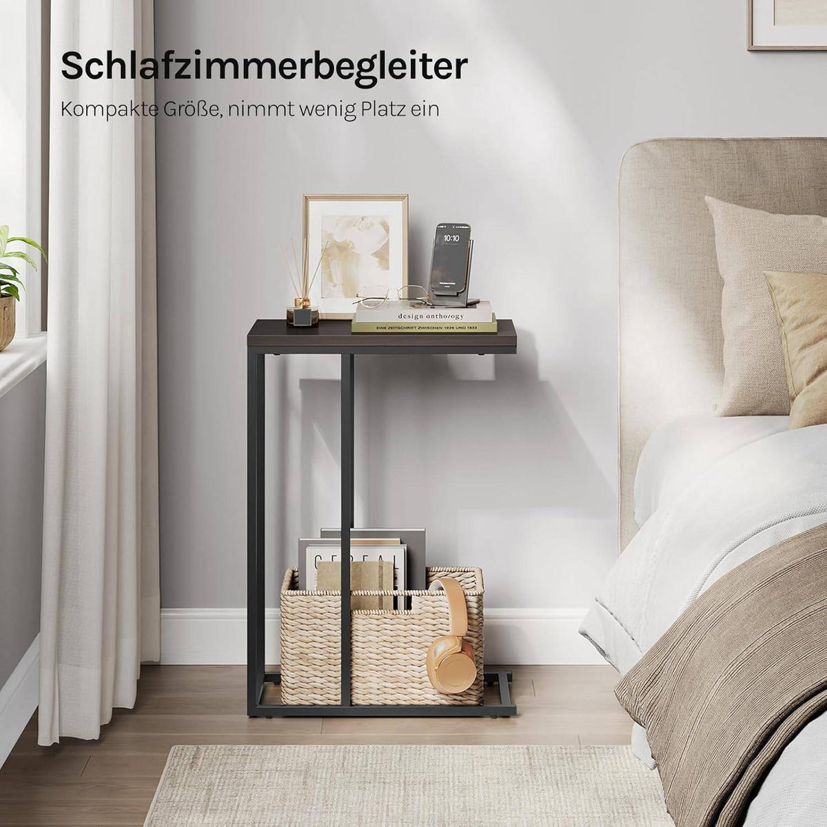 BEISTELLTISCH, Couchtisch C Form, 45 x 63,5 x 25 cm - Dunkelbraun/Schwarz, Holzwerkstoff/Metall (25/45/63.5cm) - Woltu