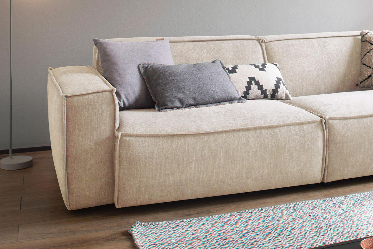 SOFA SAMU Beige Webstoff - Beige/Schwarz, Textil (256/72/106cm) - KAWOLA