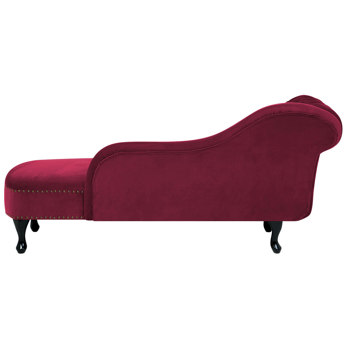 CHAISELONGUE Samtstoff burgunderrot linksseitig Nimes - Rot/Schwarz, Textil (170/79/61cm) - Beliani