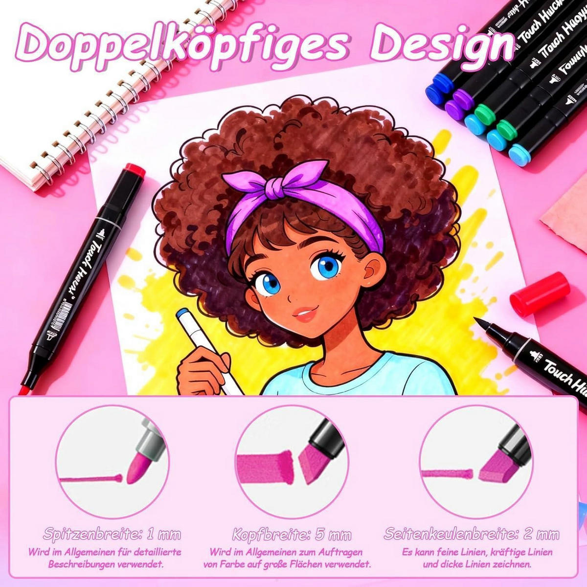 ALKOHOL Marker Set 60 Farben Doppelseitige Pinselspitze - Multicolor, Kunststoff (10/10/15cm)