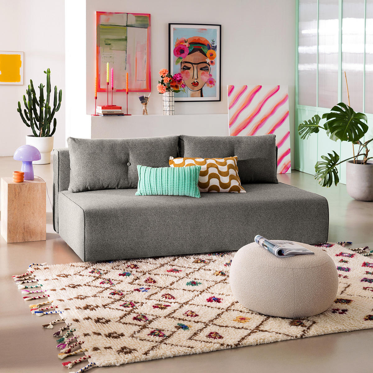 SCHLAFSOFA - Webstoff - Braun/Grau, Holz/Textil (200/86/102cm) - home24