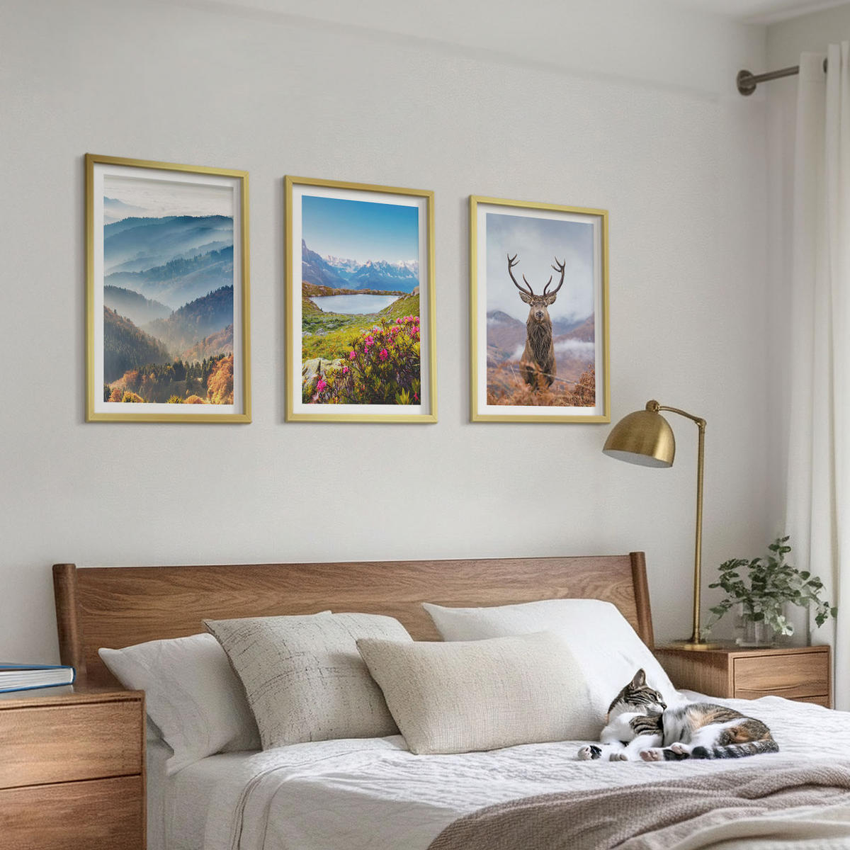 WANDBILDER 3er Set - 40x60 cm Goldrahmen - Natur des Bergseehirsches - Goldfarben, Kunststoff (40/60cm) - ArtPrintCave