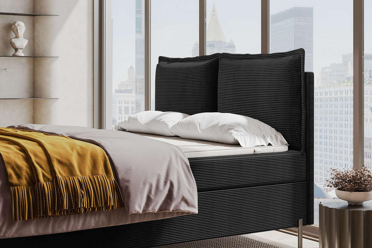 BOXSPRINGBETT VERO Cordstoff Schwarz 160/200 cm - Schwarz, Holzwerkstoff/Textil (160/200cm) - 99rooms