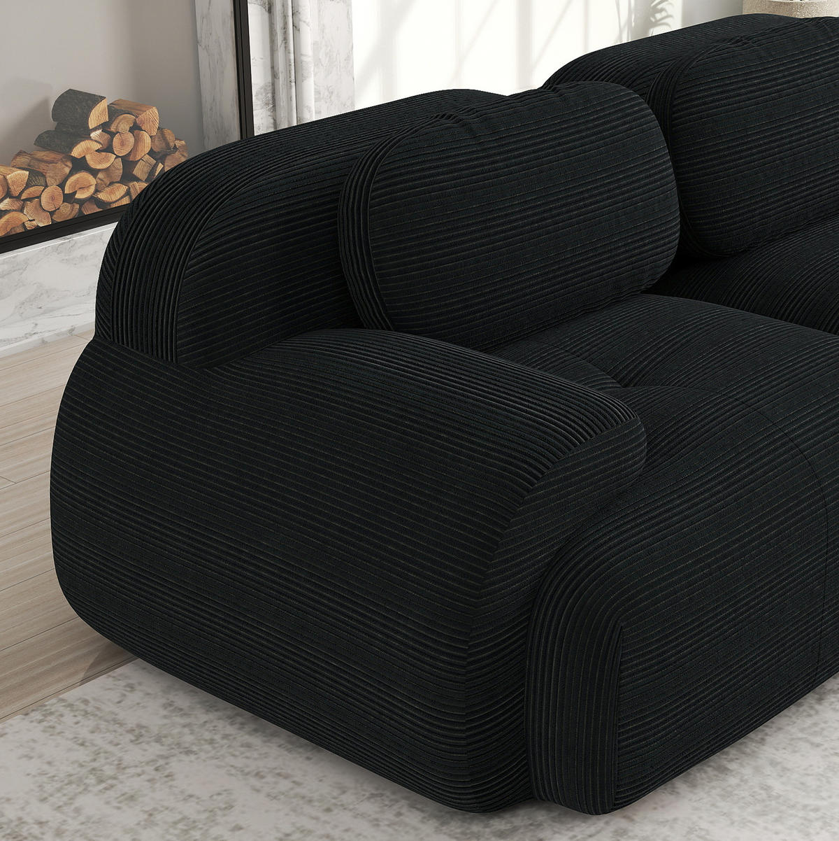 ECKSOFA modular rahmenlos Cord Black - Schwarz, Textil (178/75/388cm) - Meubliv