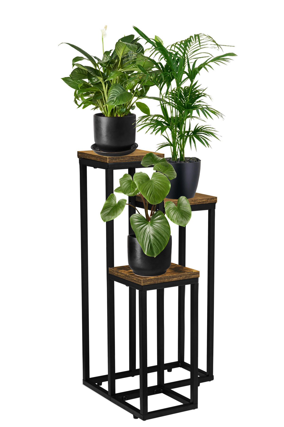 BLUMENSTÄNDER mit 3 Ablagen - Alteiche, Metall (34/34/67cm) - Mat-Haus