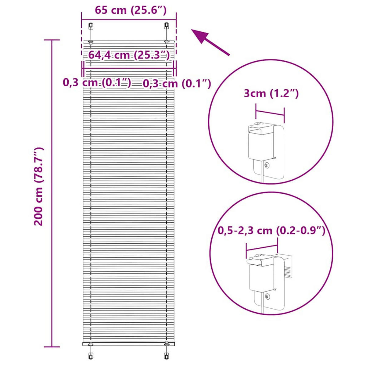 PLISSEE 65/200 cm Stoffbreite 64,4 cm aus Polyester Weiß - Weiß, Textil (65/200cm) - vidaXL