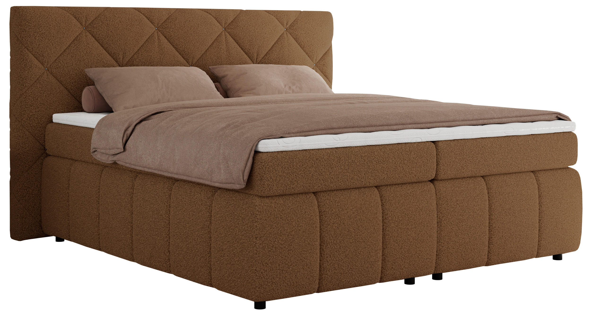 BOXBETT RITA 140/200 - Braun Boucle - H3 - Braun, Holz/Textil (140/200cm)