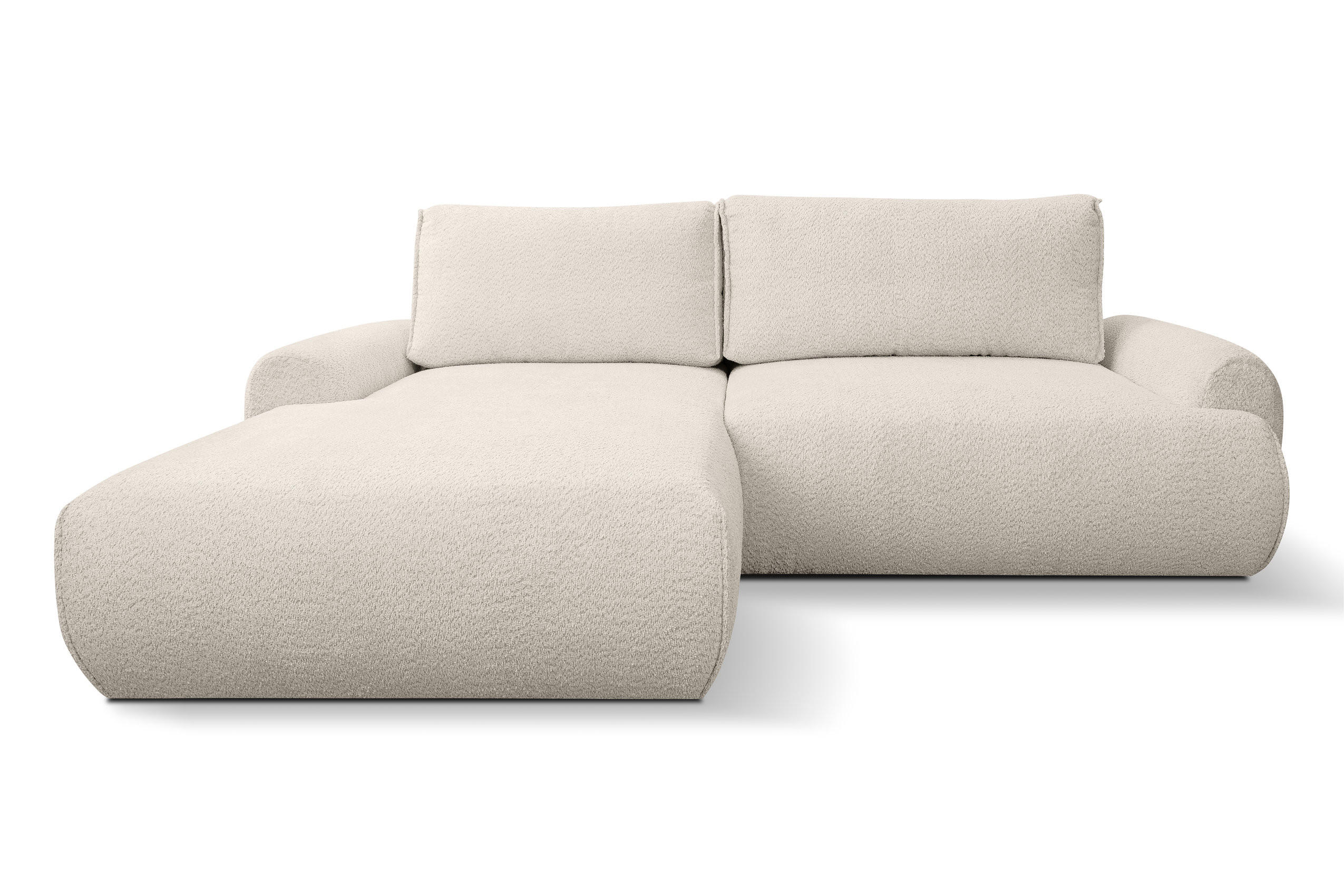 ECKSOFA Moon in L-Form mit Schlaffunktion und Bettkasten, Farbe: Beige, Bouclé-Stoff, Ottomane Links - Beige, Textil (136/260cm) - VENASI MÖBEL