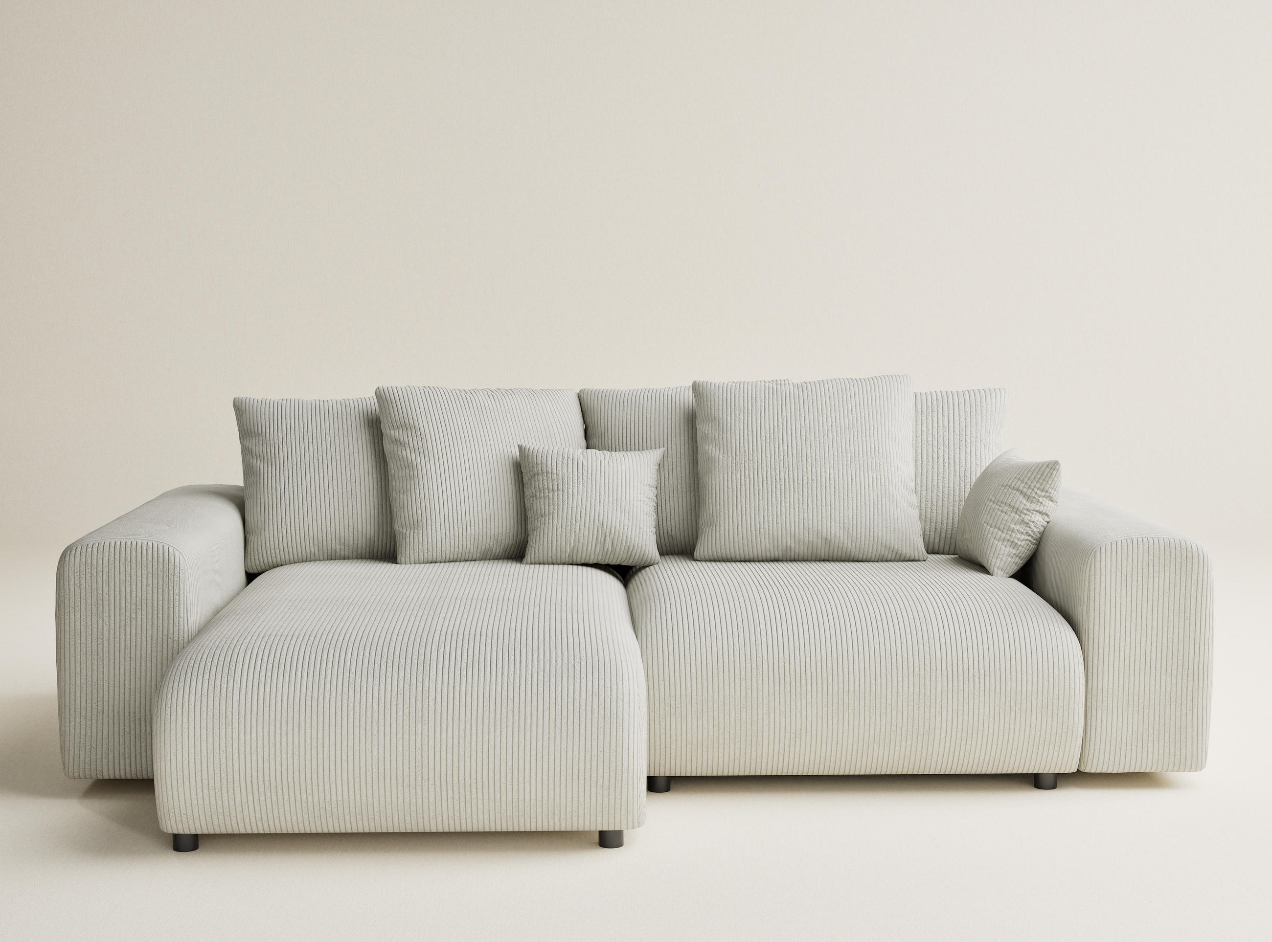 ECKSOFA MIT SCHLAFFUNKTION Solo Creme Samtstoff - Hellgrau/Schwarz, Holz/Holzwerkstoff (255/168cm) - Maison de Reve