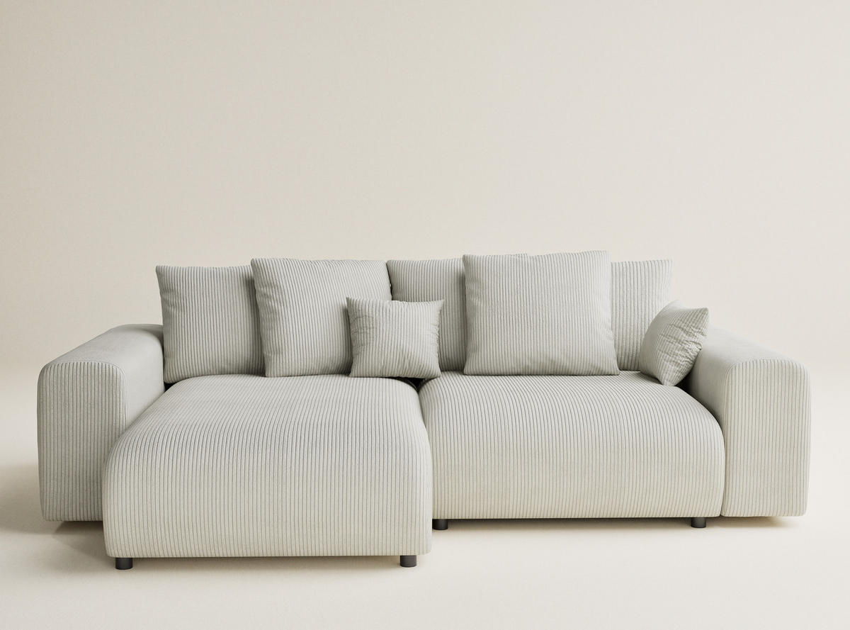 ECKSOFA MIT SCHLAFFUNKTION Solo Creme Samtstoff - Hellgrau/Schwarz, Holz/Holzwerkstoff (255/168cm) - Maison de Reve