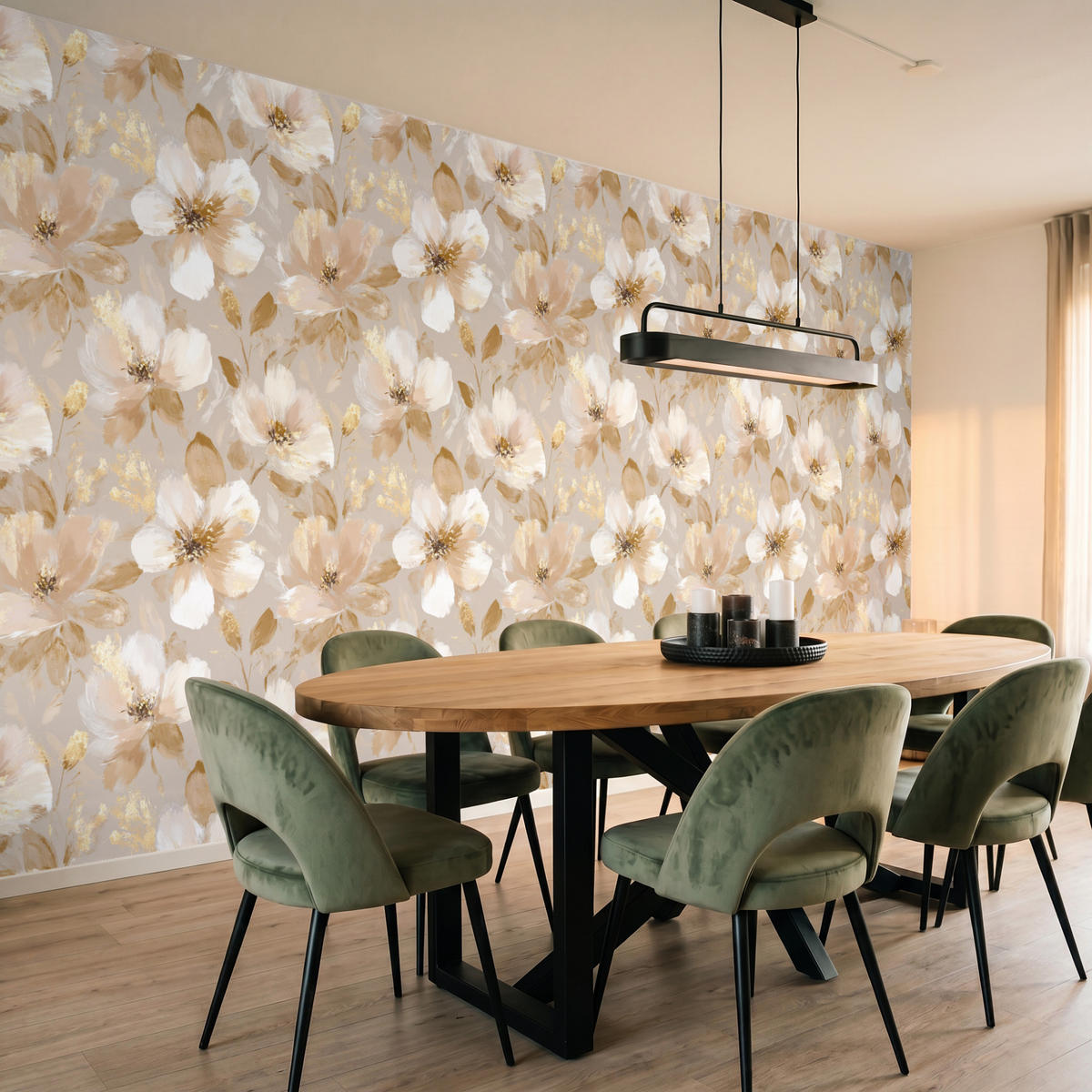 TAPETE - Blumen - künstlerisch - Gold - 400x200 cm - Beige, Papier (400/200cm) - OnlyWow