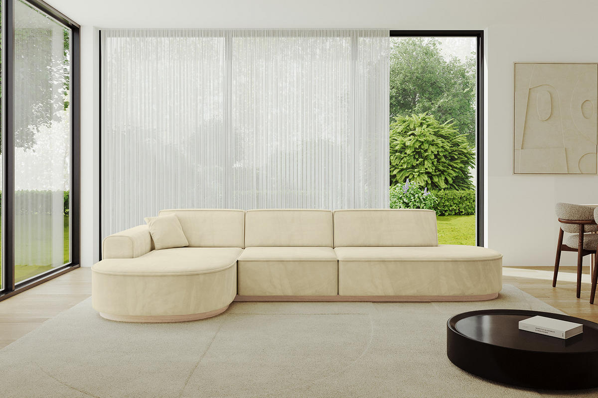 ECKSOFA Ottomane Links MARI-L2-v1 - 328x171x83 cm Beige Velours - Beige, Holzwerkstoff/Textil (328/171cm) - ALTDECOR