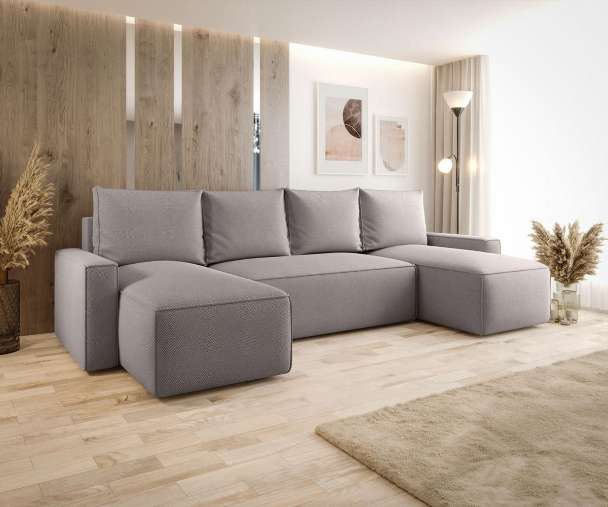 WOHNLANDSCHAFT mit Schlaffunktion SAVIO U Curio 83 - Grau, Textil (300/75/140cm) - Bedante