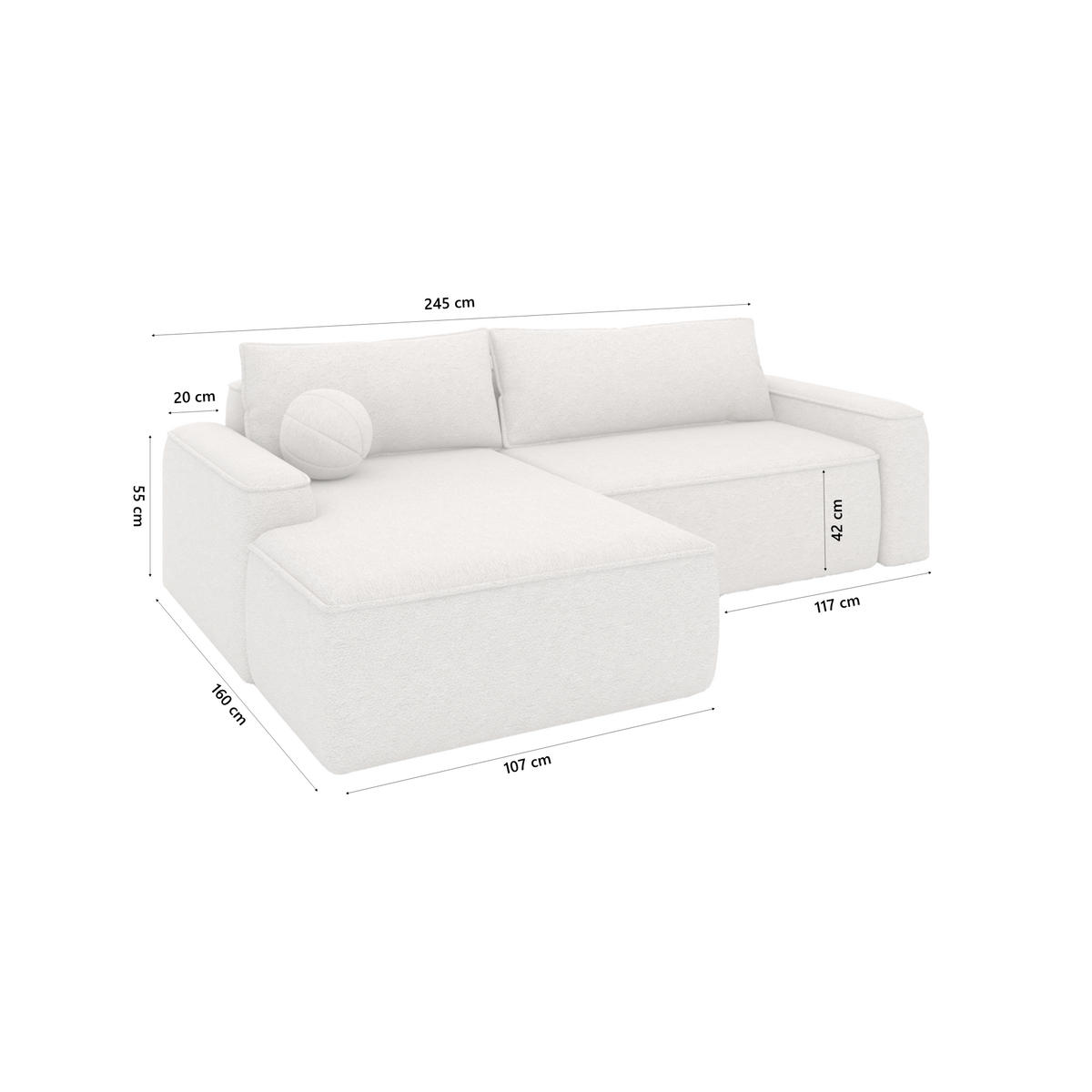 ECKSOFA OTATTI mit Schlaffunktion, Creme - Ecru, Textil (245/160cm) - Fedve