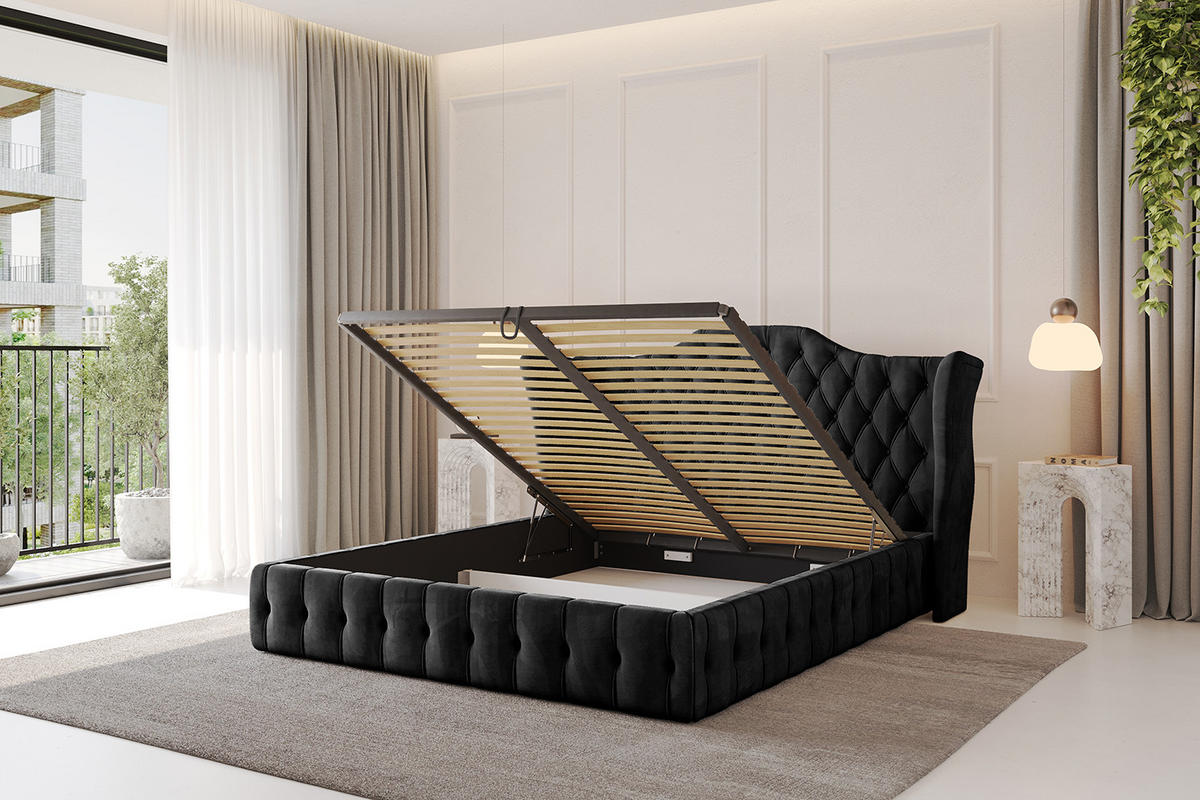 POLSTERBETT mit Bettkasten und Lattenrost, Boxbett ohne Matratze - MODY 180x200 Schwarz - Schwarz, Holzwerkstoff/Textil (180/200cm) - ALTDECOR