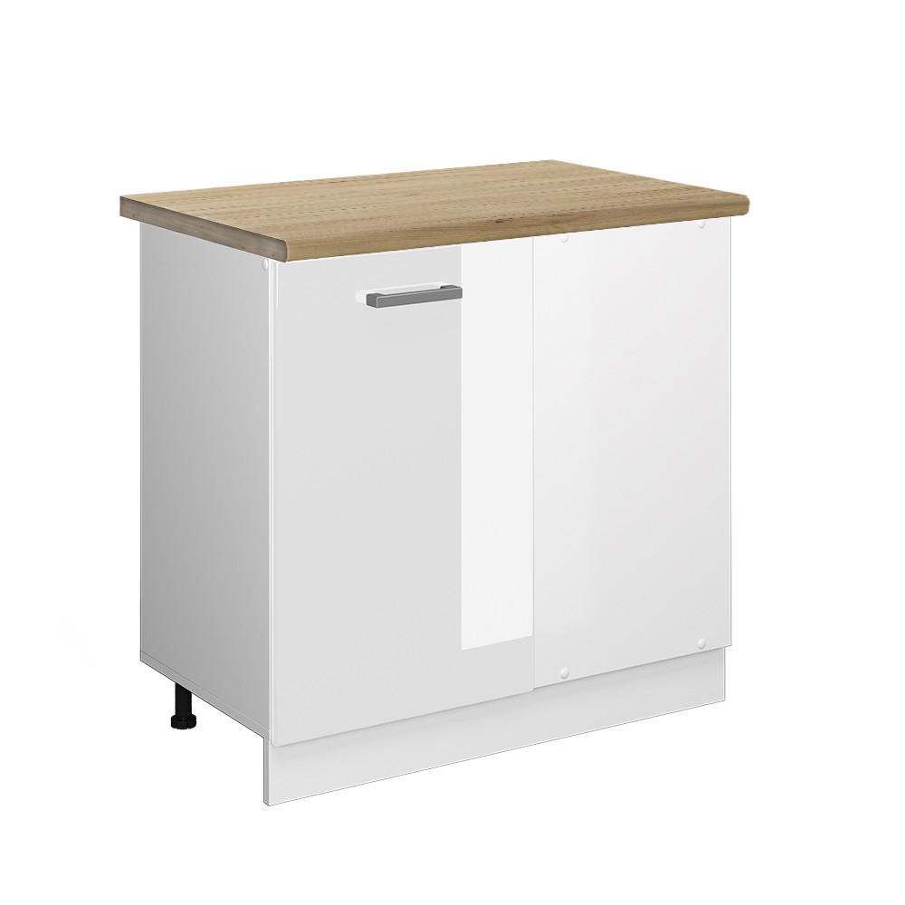ECKUNTERSCHRANK R-Line Weiß Hochglanz 86 cm, AP Eiche - Weiß Hochglanz/Weiß, Holzwerkstoff (86/81.6/60cm) - Vicco