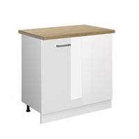 ECKUNTERSCHRANK R-Line Weiß Hochglanz 86 cm, AP Eiche - Weiß Hochglanz/Weiß, Holzwerkstoff (86/81.6/60cm) - Vicco