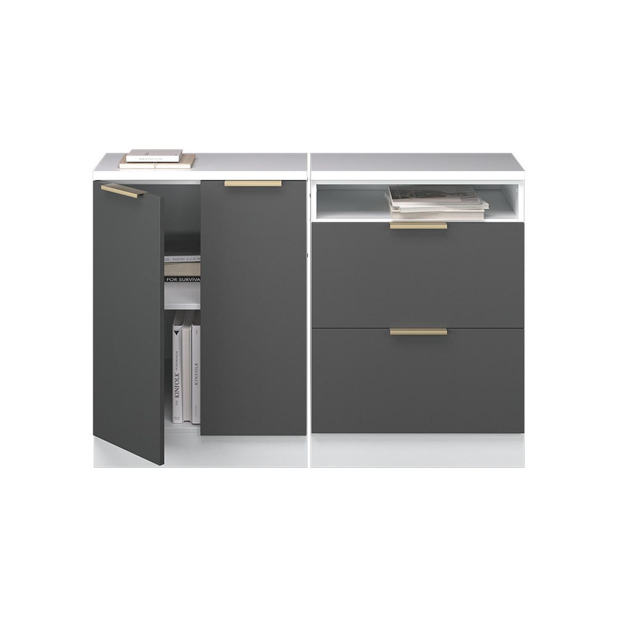 KUHINJSKI ORMAR ZA KOSINE KROVA R-Line Antracit-Zlatna 120 cm Set od 2 korpusa ormara, dubina 60 cm - bijela/antracit, drvni materijal (120/83.8/60cm) - Vicco