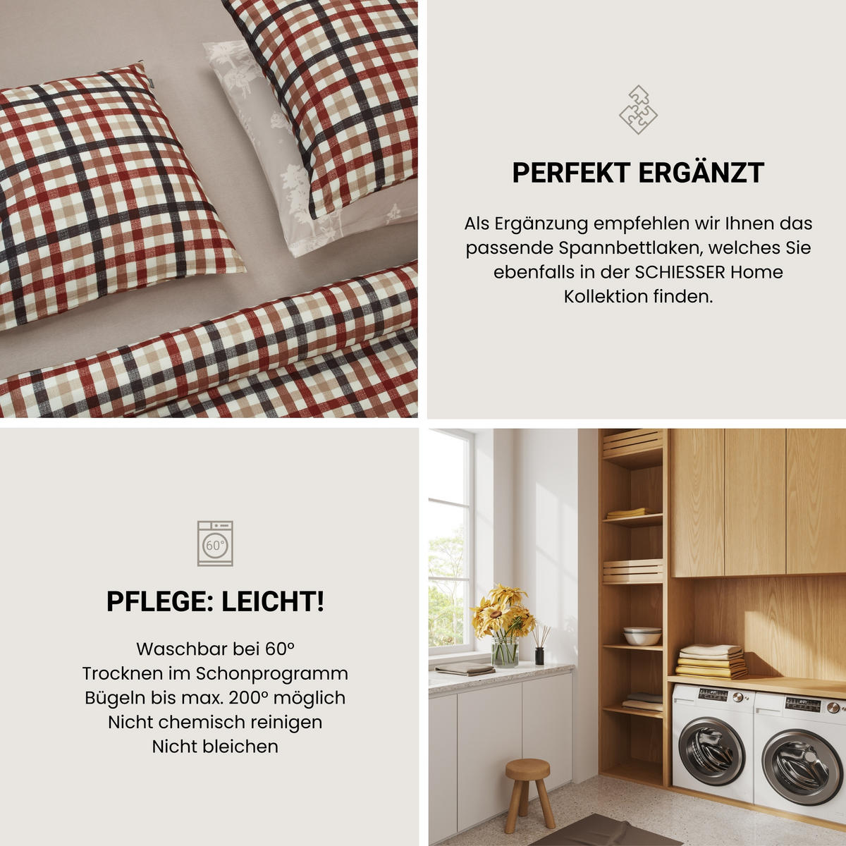 BETTWÄSCHESET Nordic - Feinbiber - 2-teilig - 135 x 200 cm - Greige - Greige, Textil (135/200cm) - SCHIESSER