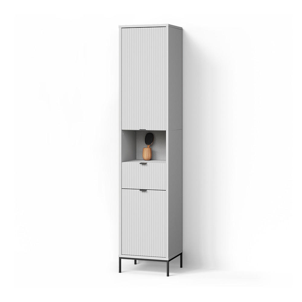 BADSCHRANK ATERNO Weiß 40 x 190 cm mit Türen, und Schublade - Weiß, Holzwerkstoff (40/190/35cm) - Livinity®