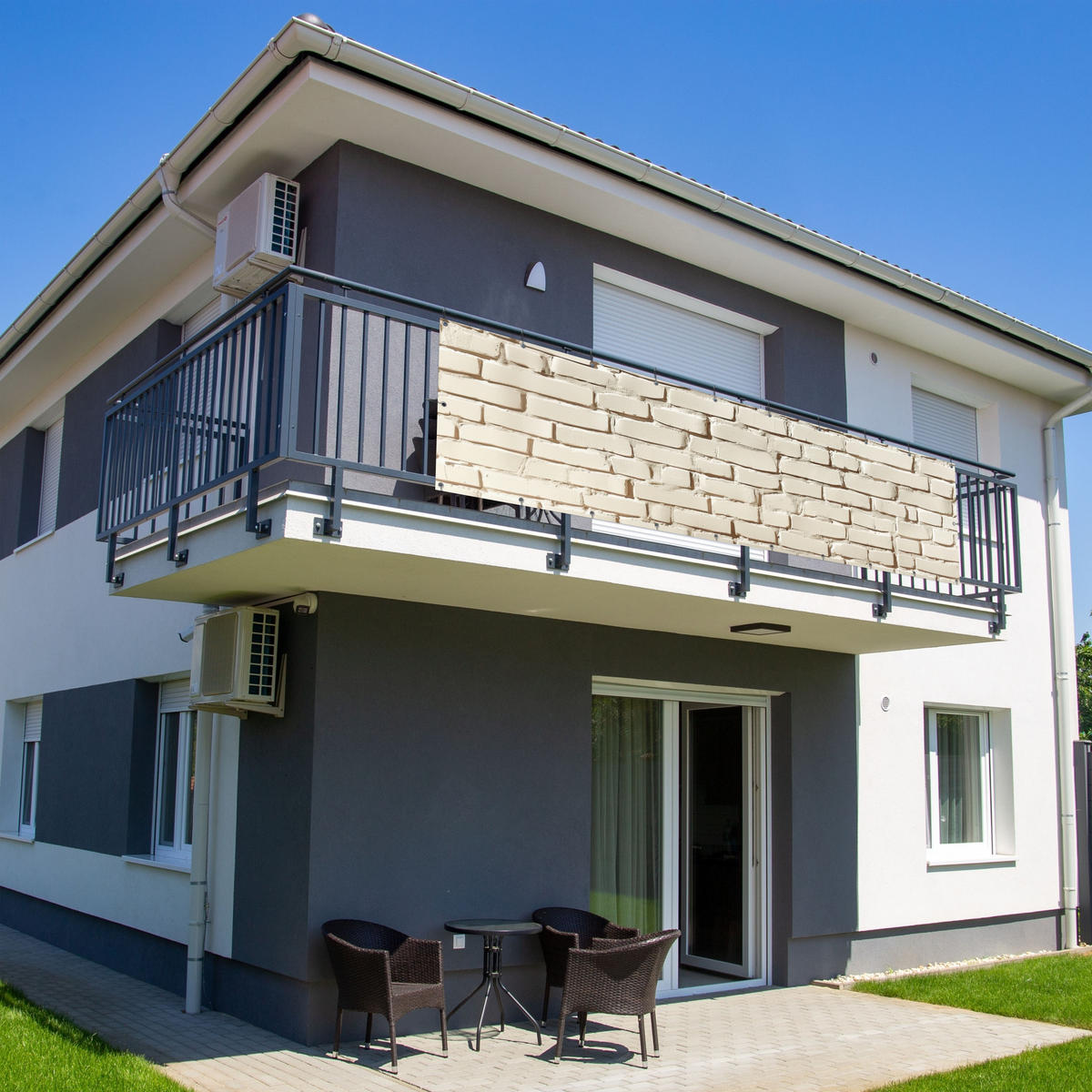 BALKON-SICHTSCHUTZ Ziegel - Wand - Licht - Weiß - Creme, Kunststoff (300/85cm) - MuchoWow