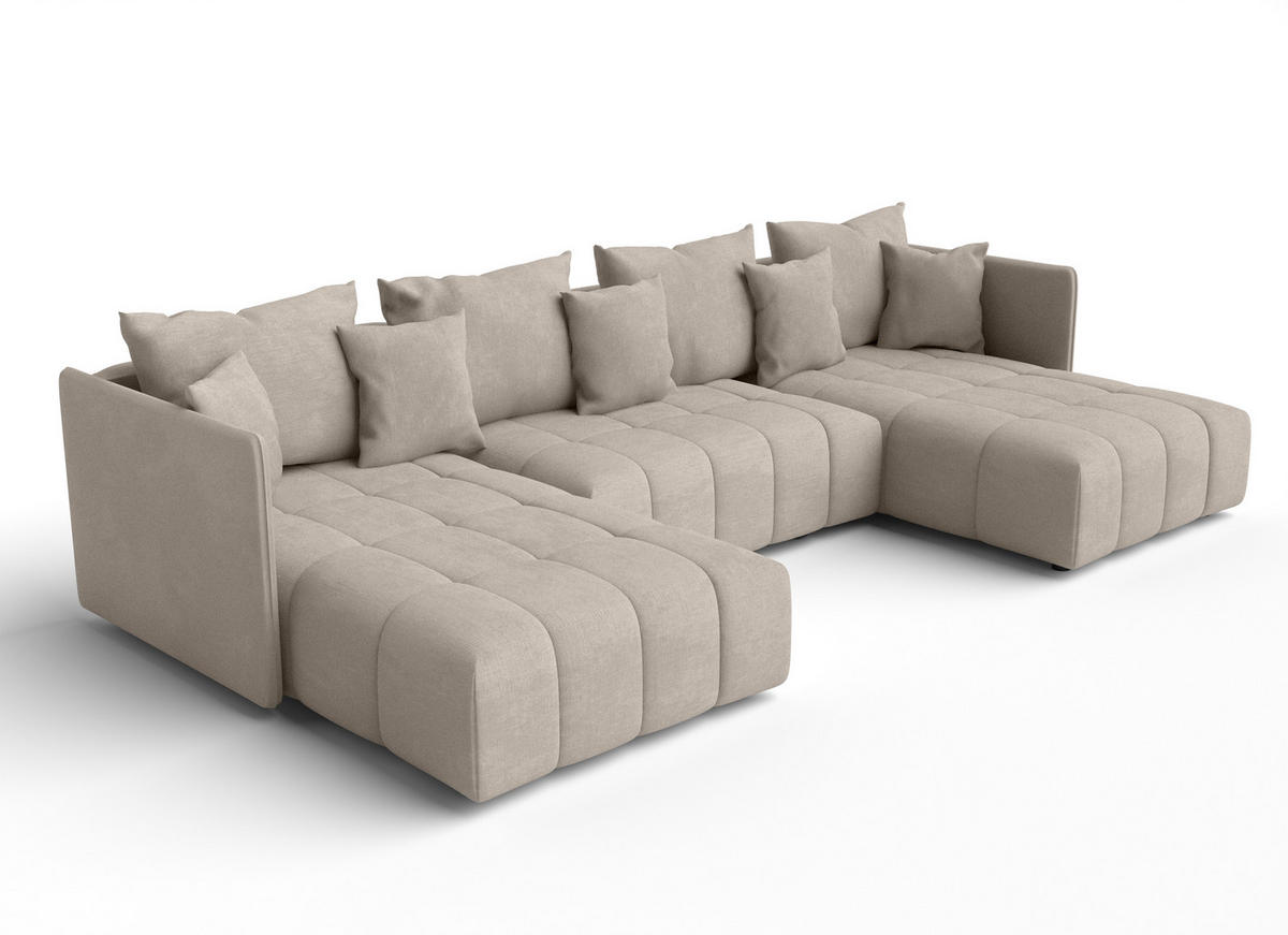WOHNLANDSCHAFT Veliro U Hellbraun 353/180/83 cm mit Schlaffunktion und Bettkasten - Hellbraun/Schwarz, Kunststoff/Textil (353/83/180cm) - AX Living
