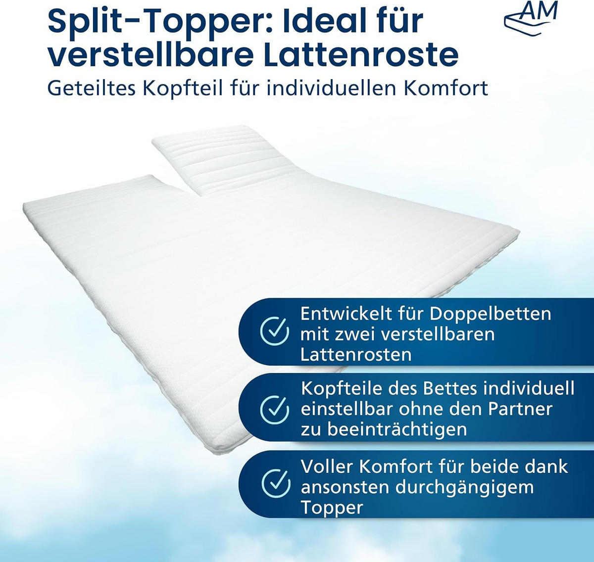 DĚLENÁ VRCHNÍ KOUTKA Comfort 160/200 cm - výška 6 cm - bílá, textil (160/200cm) - AM Qualitätsmatratzen