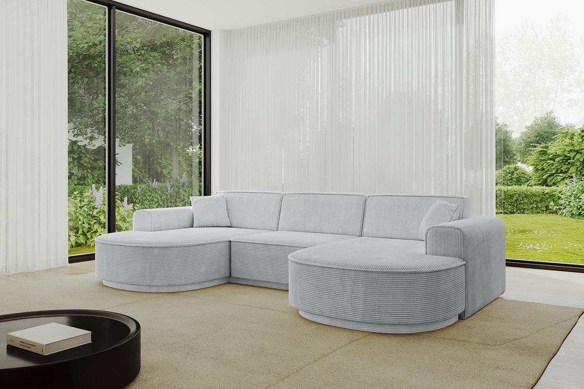 WOHNLANDSCHAFT MARI-U1-v3 - 303x171x83 cm Grau Cord - Schwarz/Grau, Holzwerkstoff/Kunststoff (303/83/171cm) - ALTDECOR