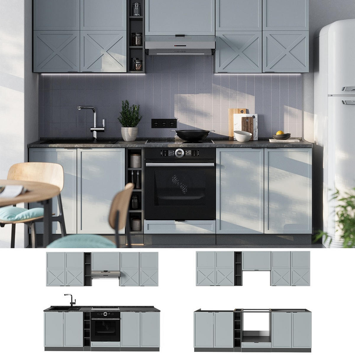 KITCHENETTE Fame-Line, Albastru-gri deschis/antracit, 235 cm fara blat - albastru deschis/antracit, compozit lemnos (235/206.8/51.6cm) - Vicco