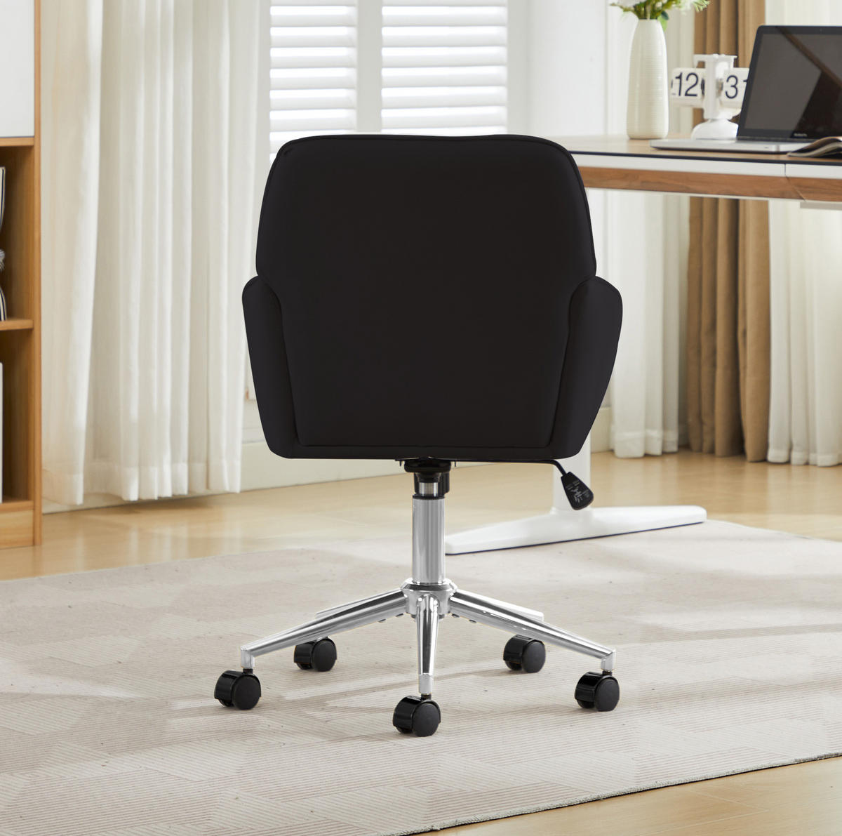 BÜRODREHSTUHL höhenverstellbar Samt Black - Schwarz, Metall (60/97/62cm) - Meubliv