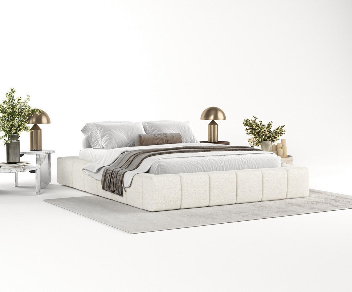 POLSTERBETT Kea mit Stauraum 160/200 cm Creme im Modesto Stoff - Creme/Schwarz, Holz/Holzwerkstoff (160/200cm) - AltaBeds