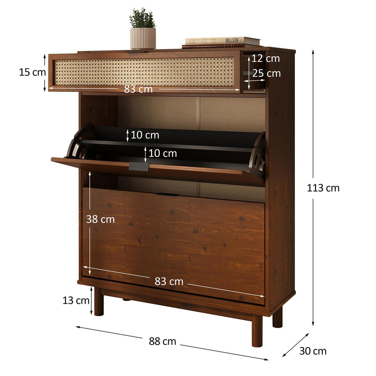 SCHUHKIPPER JONTE Kastanie - Kastanienfarben, Holz (88/113/30cm) - IDIMEX