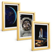 BILDER SET 3er Set - 20x30 cm Goldrahmen - Weltraum Erde Astronaut Rakete - Goldfarben, Kunststoff (20/30cm) - TULUP