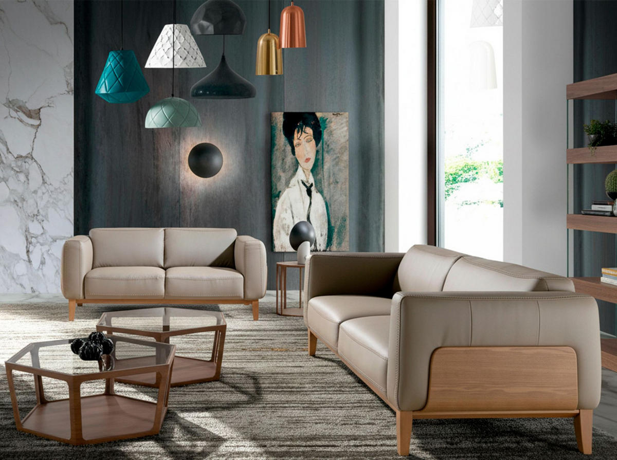 SOFA 3-sitzer nerz ledersofa 209/92/77 cm - Taupe/Walnussfarben, Leder (209/77/92cm) - ANGEL CERDA