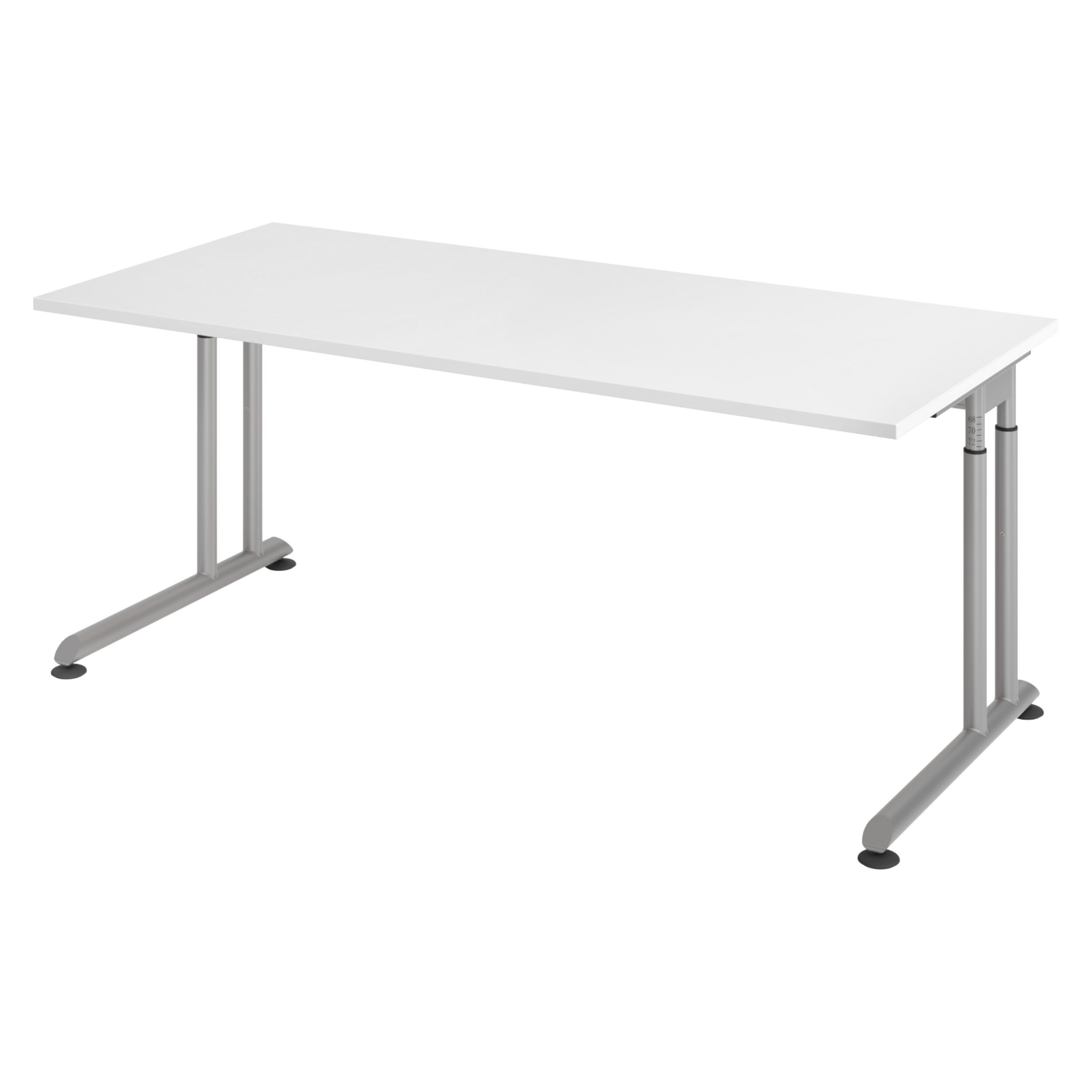SCHREIBTISCH Serie-Z 80/180/74 cm in Weiß/Silberfarben - Silberfarben/Weiß, Holzwerkstoff (80/180/74cm) - bümö