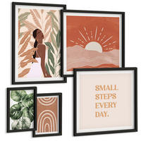 BILDER SET 5er Set - 50x50 cm & 20x30 cm & 40x60 cm Schwarzer Rahmen - abstrakte Formen im Boho-Stil - Schwarz, Kunststoff (40/60cm) - TULUP