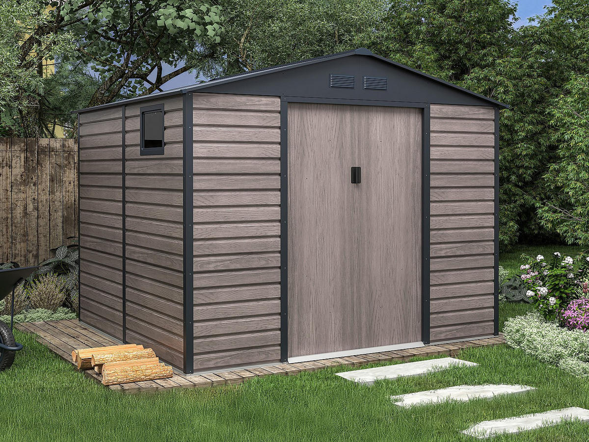 SCHREBERGARTENHAUS - 267 cm x 245 cm - metall - anthrazitgrau, naturfarben dunkel Adelmo - Grau, Metall (267/221/245cm) - Vente-Unique