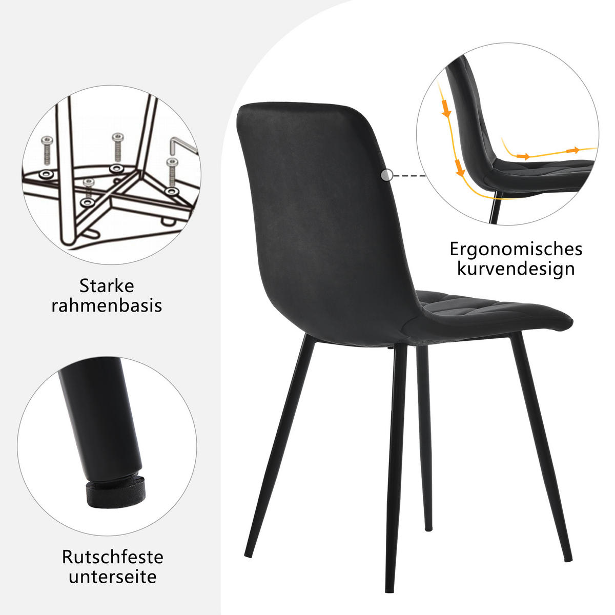 ESSTISCHSET 5-Teilig Sechseckig Marmor, 4 Schwarze Samtstühle - Schwarz, Metall (115.5/75/100cm) - FLIEKS