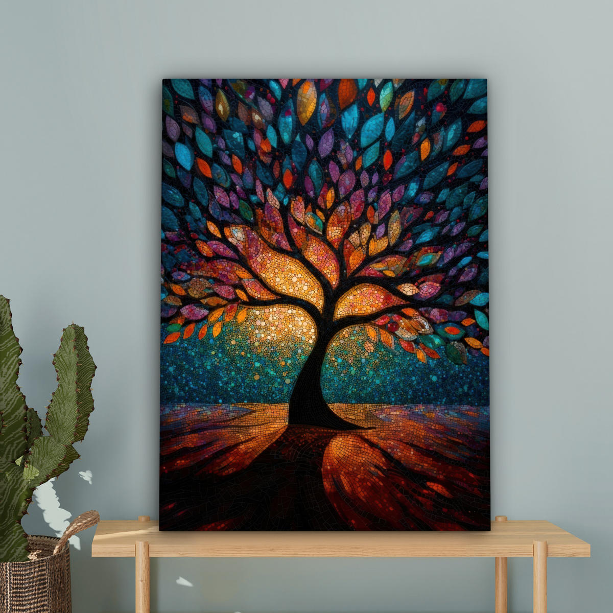 LEINWANDBILD Mosaik - Bunt - Baum - Äste Wandbild Wohnzimmer 60x80 cm - Multicolor, Textil (60/80cm) - MuchoWow