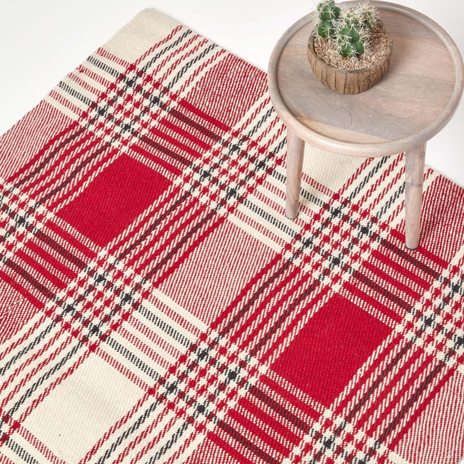 HANDWEBTEPPICH Walker kariert 70/120 cm - Rot, Textil (70/120cm) - Homescapes