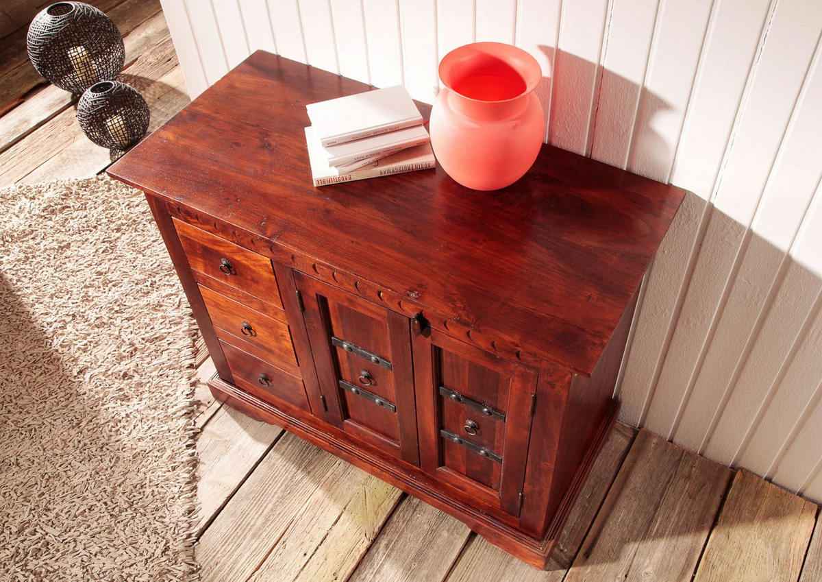 KOMMODE Akazie 106x50x85 nougat lackiert OXFORD #408 - Dunkelbraun, Holz (106/85/50cm) - Massivmoebel24