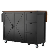 KÜCHENINSEL aus MDF 140x45x92,5 cm Schwarz mit klappbarer Arbeitsplatte, 5 Rollen und 3 Schubladen - Schwarz, Holzwerkstoff (140/92.5/45cm) - Modfu