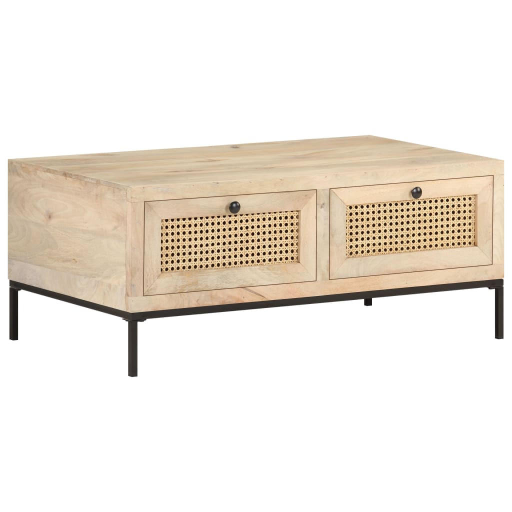 COUCHTISCH 90x50x37 cm Mango Massivholz und Rohrgeflecht - Braun, Holzwerkstoff (90/50/37cm) - furnicato