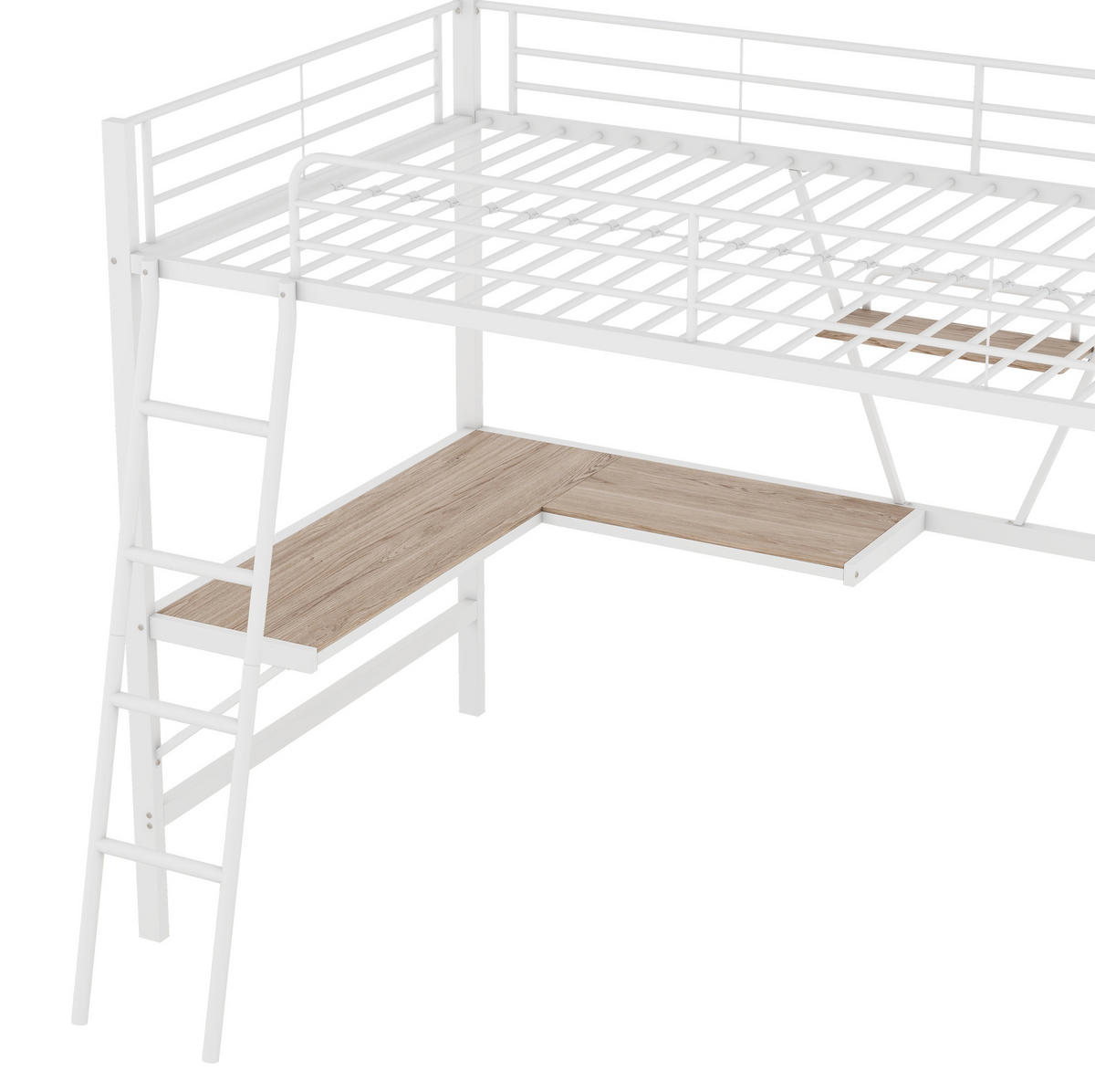 HOCHBETT 90/200 cm aus Metall mit Schreibtisch und Regal in Weiß - Weiß, Metall (90/200cm) - Flora Grace