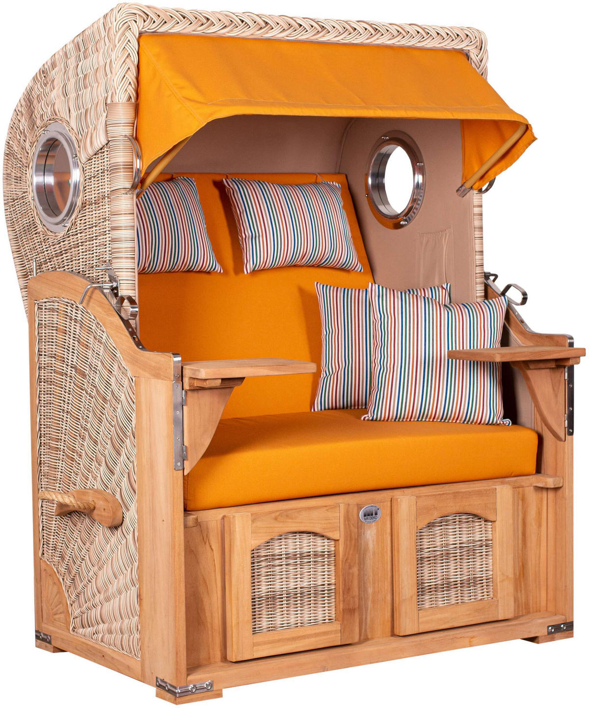 STRANDKORB Düne 2-Sitzer Teak Shell - Gelb/Braun, Holz/Metall (125/170/80cm) - Mr. Deko