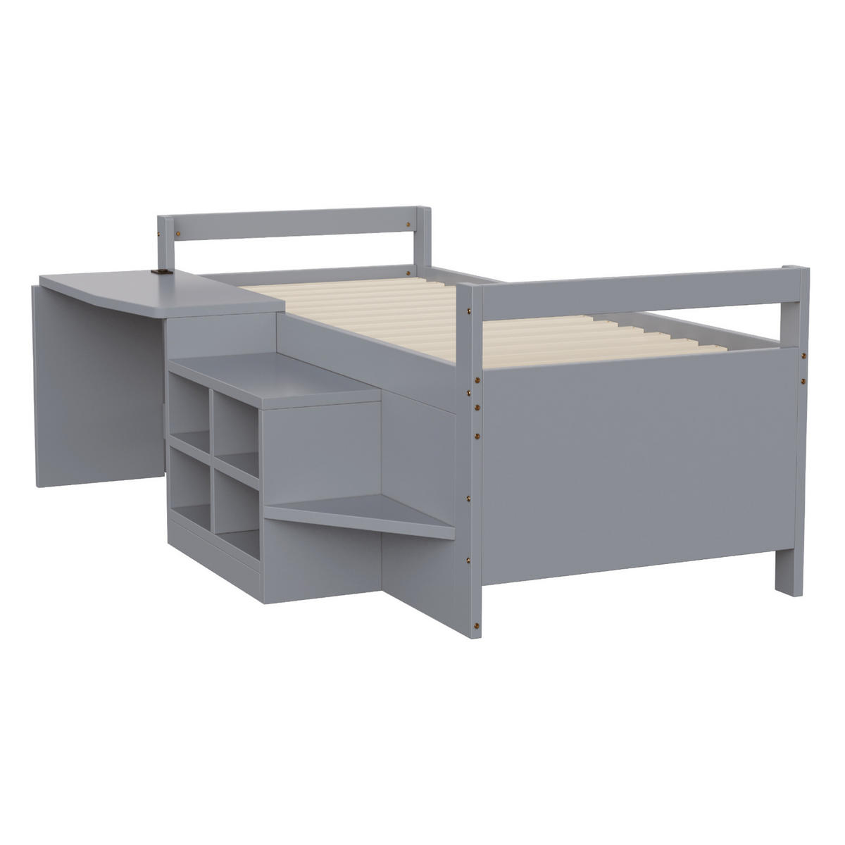 MULTIFUNKTIONSBETT 90/200 cm Grau mit Schreibtisch, Stauraum und Steckdose - Grau, Holz (90/200cm) - MIVRAY