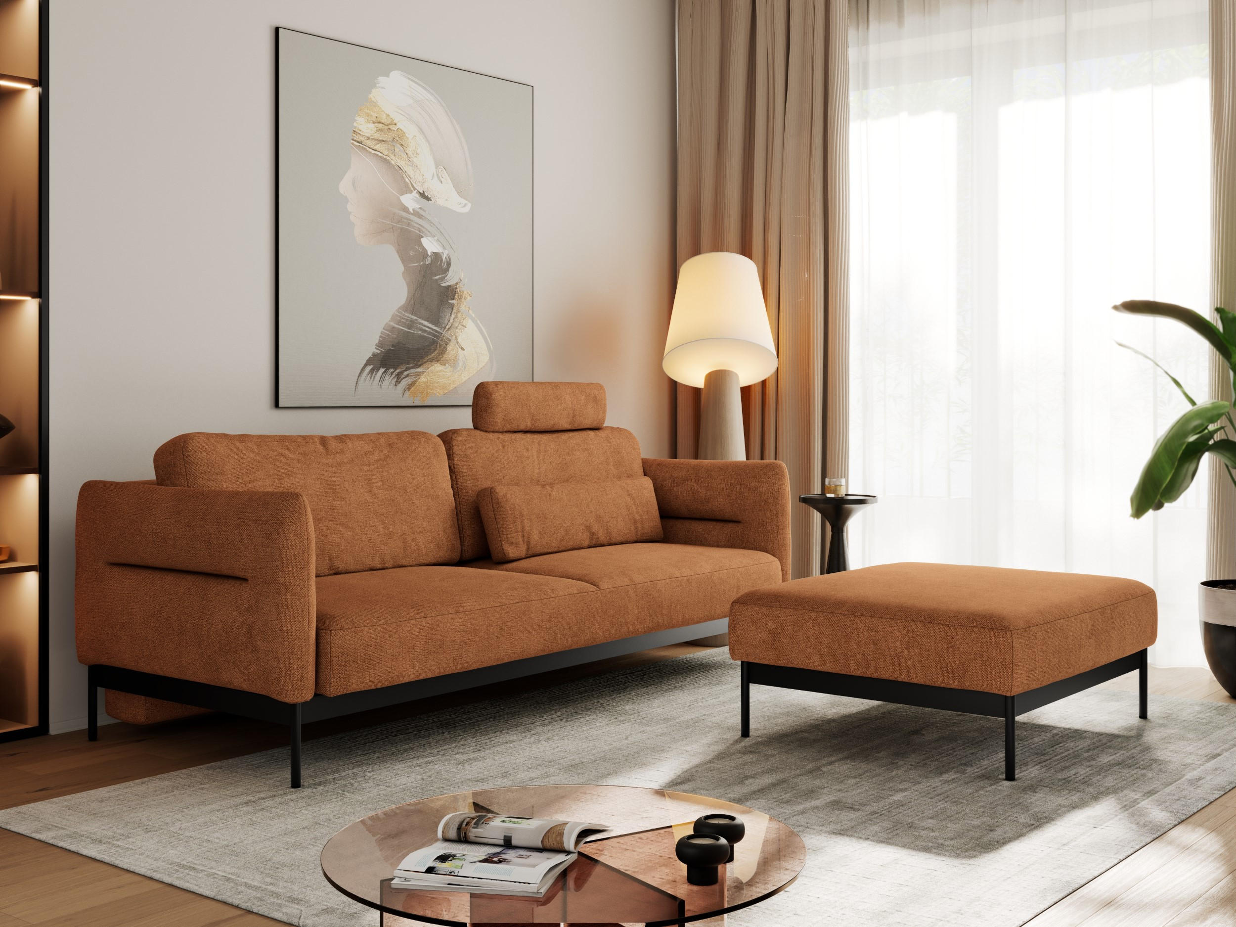 SCHLAFSOFA SALENTO Orange Struktur - Schwarz/Orange, Textil/Metall (221/82/193cm) - MKS