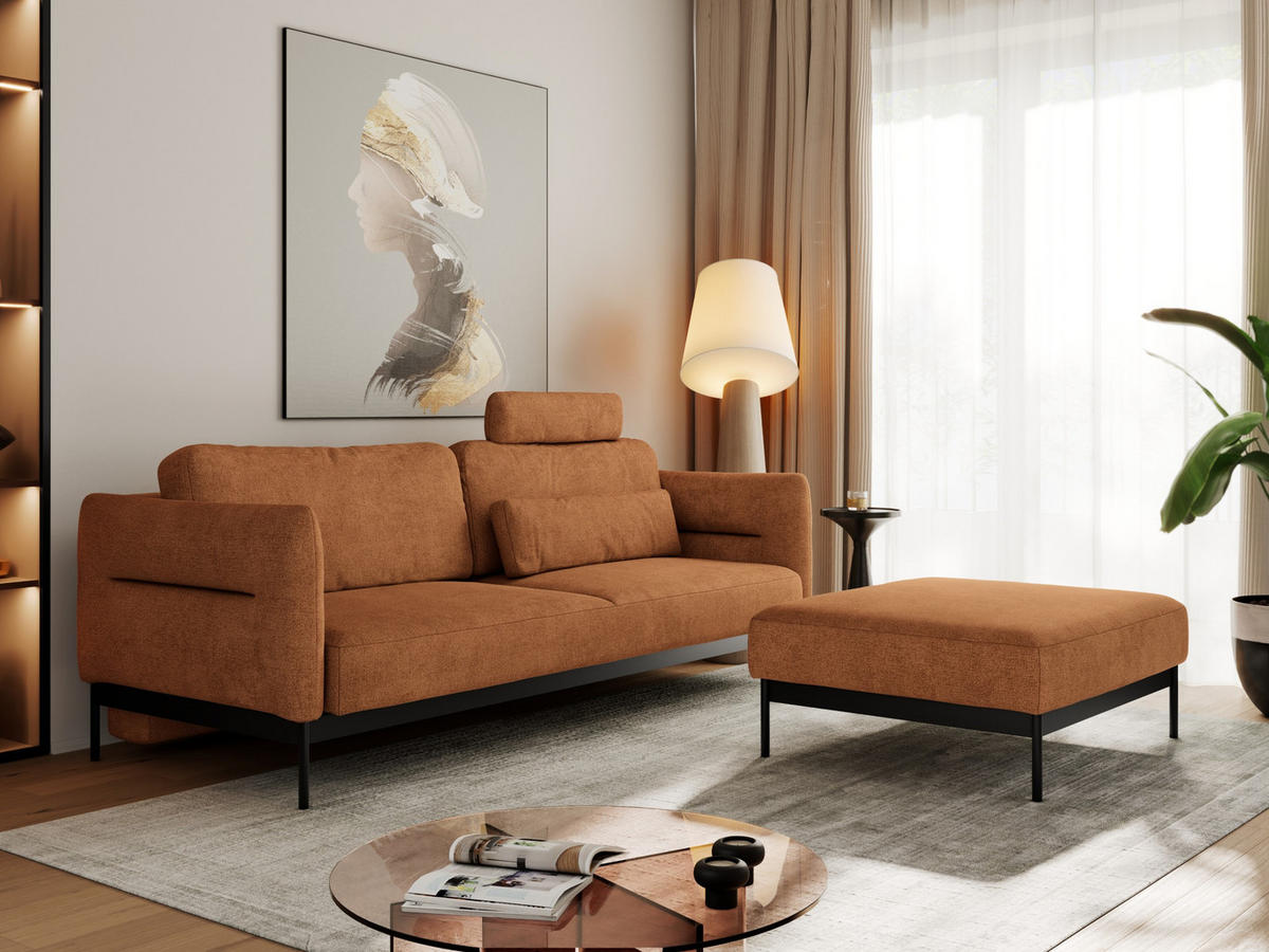 SCHLAFSOFA SALENTO Orange Struktur - Schwarz/Orange, Textil/Metall (221/82/193cm) - MKS