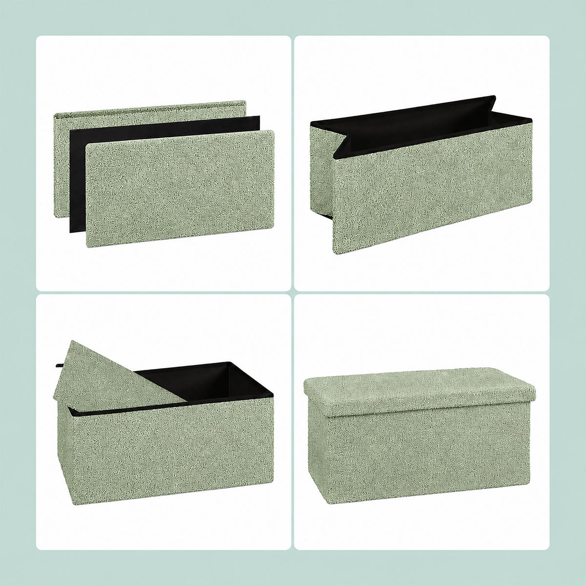 BÄNK Salviagrön teddytyg förvaring 38x76x38 cm - Grön, Träbaserade material/Textil (76/38/38cm) - Relaxdays